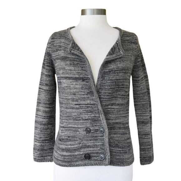 Isabel Marant Étoile Marled Black Gray Merino Wool Structured Cardigan Sweater - Picture 3 of 11